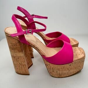 NEW Schutz Glayce Nappa Leather Cork Sandal Pump Heels Platforms, Hot Pink, 10